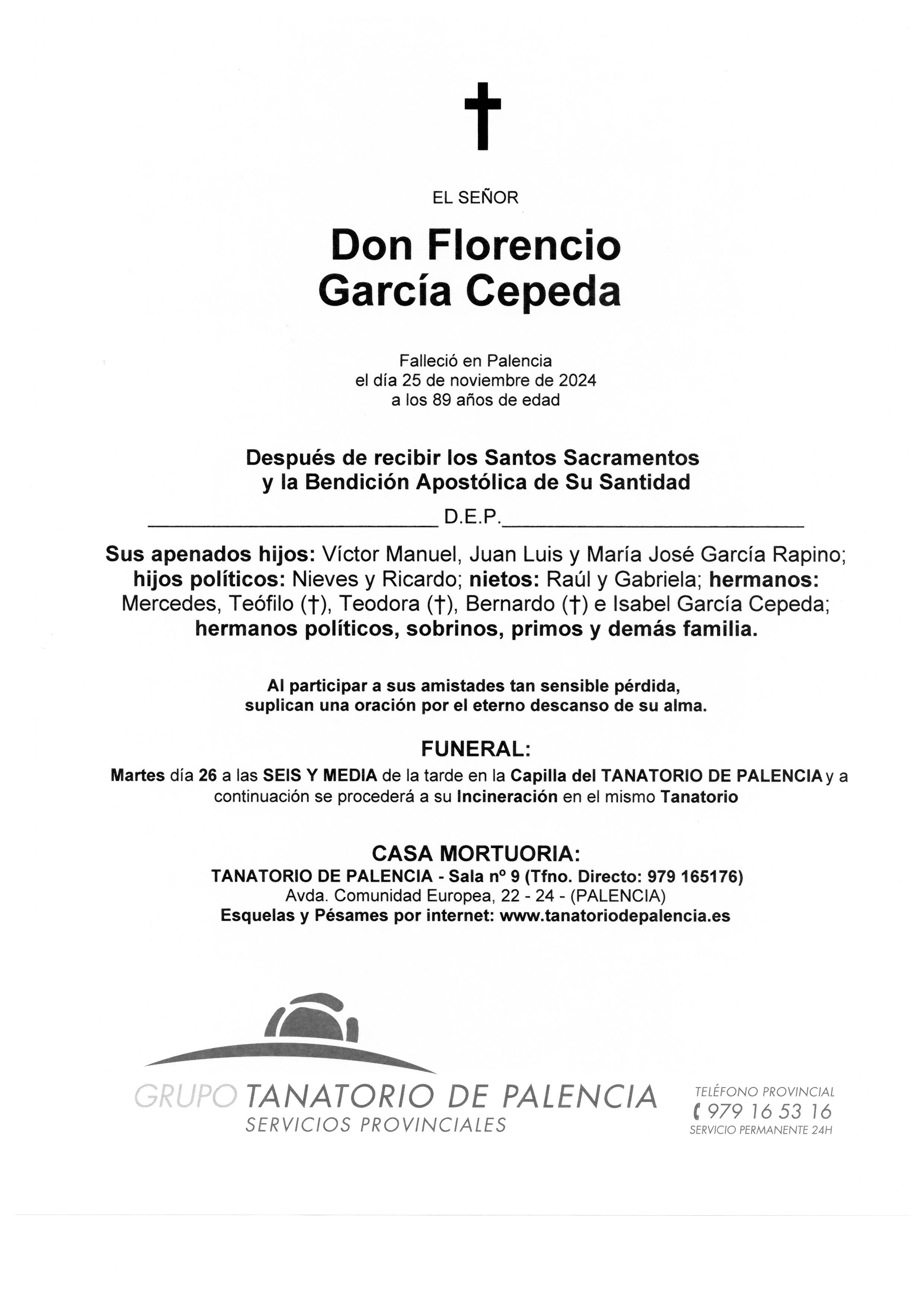 EL SEÑOR DON FLORENCIO GARCÍA CEPEDA